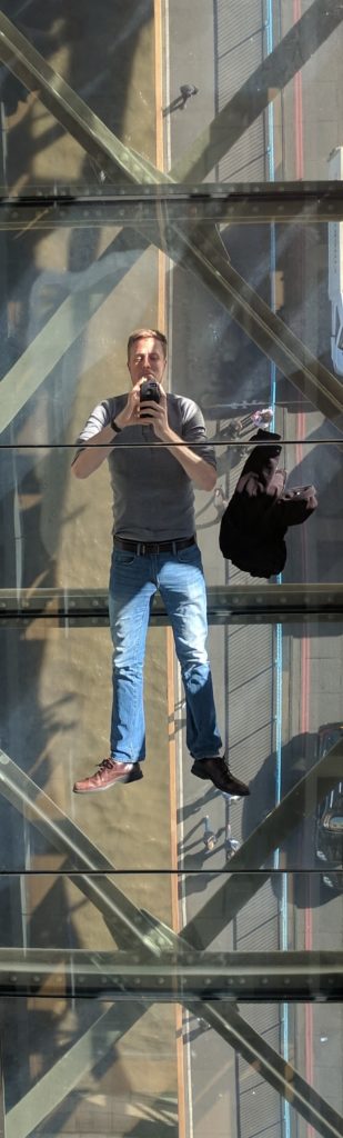 One side of the Tower Bridge observation deck has a glass floor and a mirror ceiling, so you can get a great selfie of yourself floating over the vehicle and pedestrian bridge.