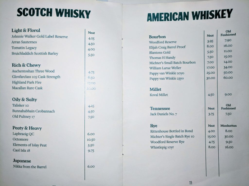 The whisky menu at the cafe was impressive, as were the prices.  This would be a daily stop for me if I lived nearby.