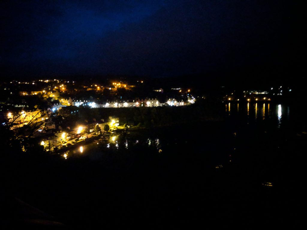 Looking down at Portree from the tower on &quot;The Lump&quot; at night