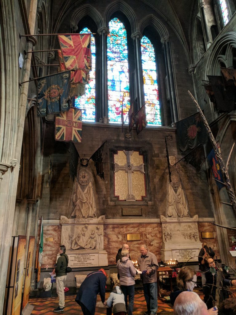 Old battle flags hang in St. Patrick's Cathedral