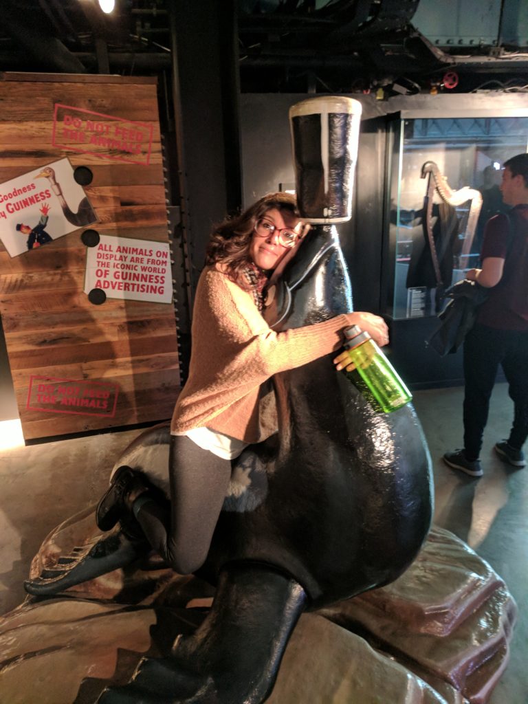 Sarah horsing around on the Guinness seal