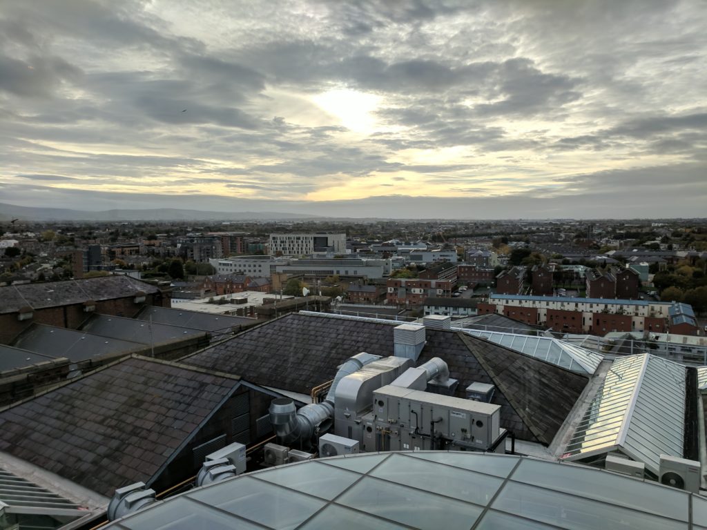 A view of Dublin from the top of the Guinness Brewery - looking out over rooftops