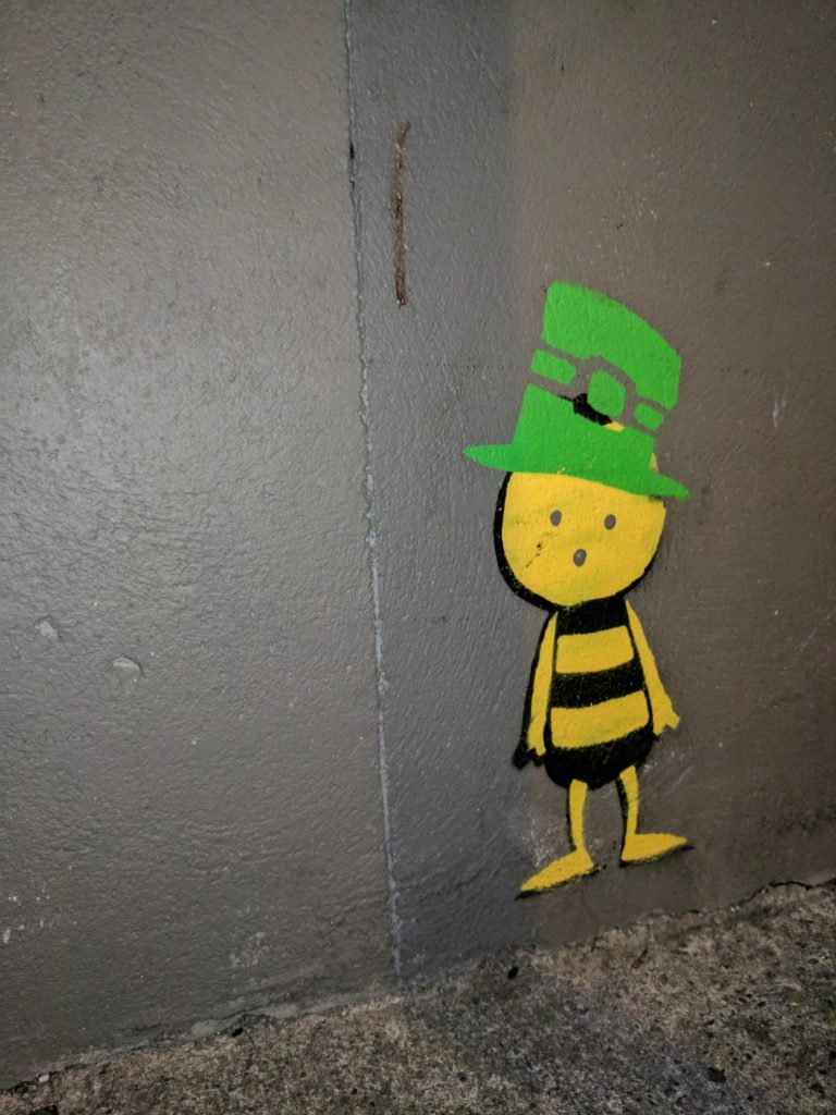 Some friendly graffiti in Dublin - a bee leprechaun